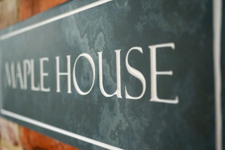 Slate House Sign With Maple House Engraved In White With A Border