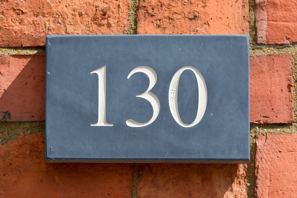 Slate House Sign With Number 130 Engraved In White
